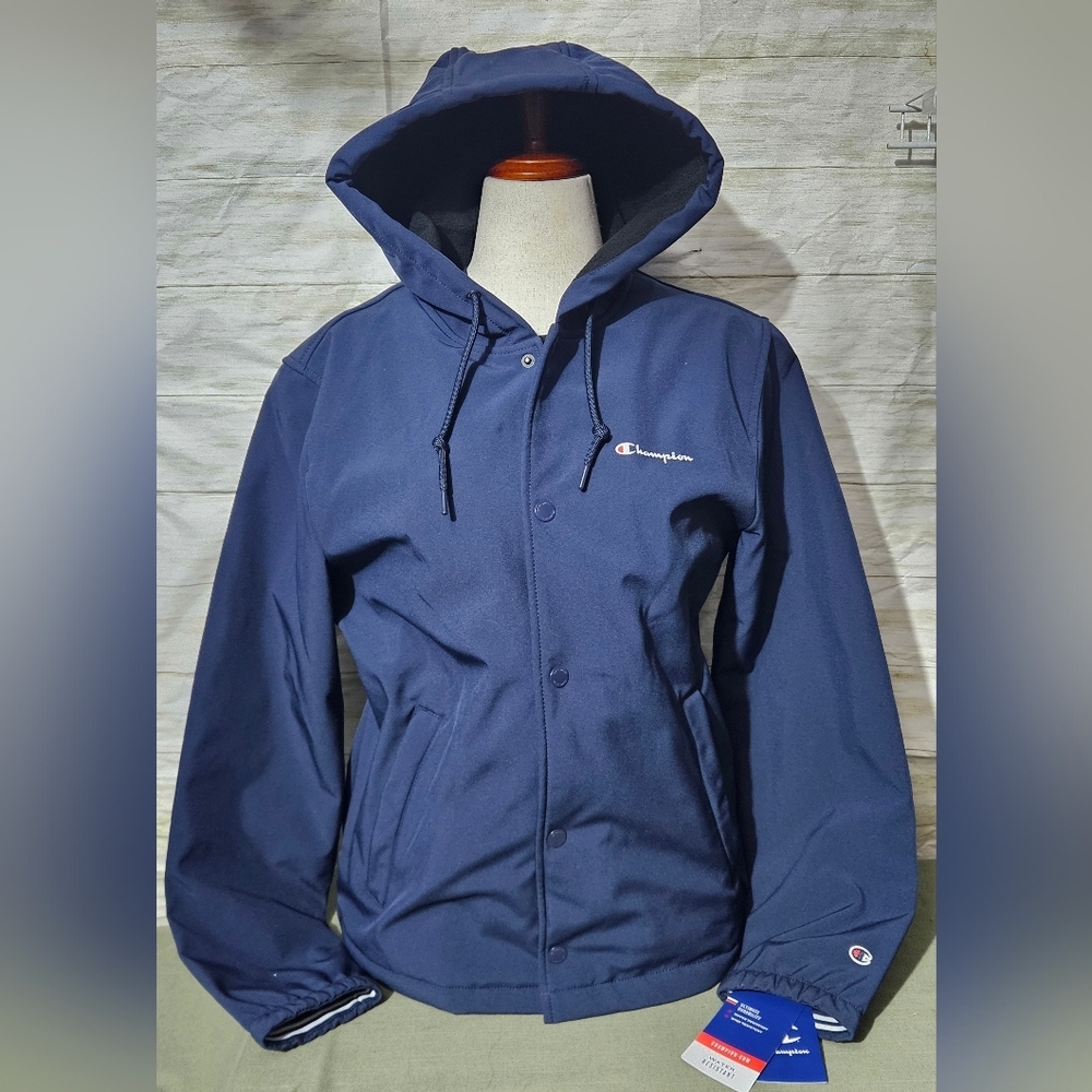 Champion Dark Blue Hooded Fleece Lined Mens Med Raincoat - Picture 2 of 10